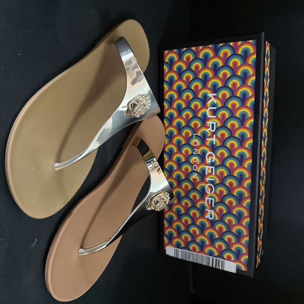 Kurt Geiger London Maddison T-Bar Gold/Bronze Summer Sandals Sz US 6, EU 36 NIB - Picture 4 of 11